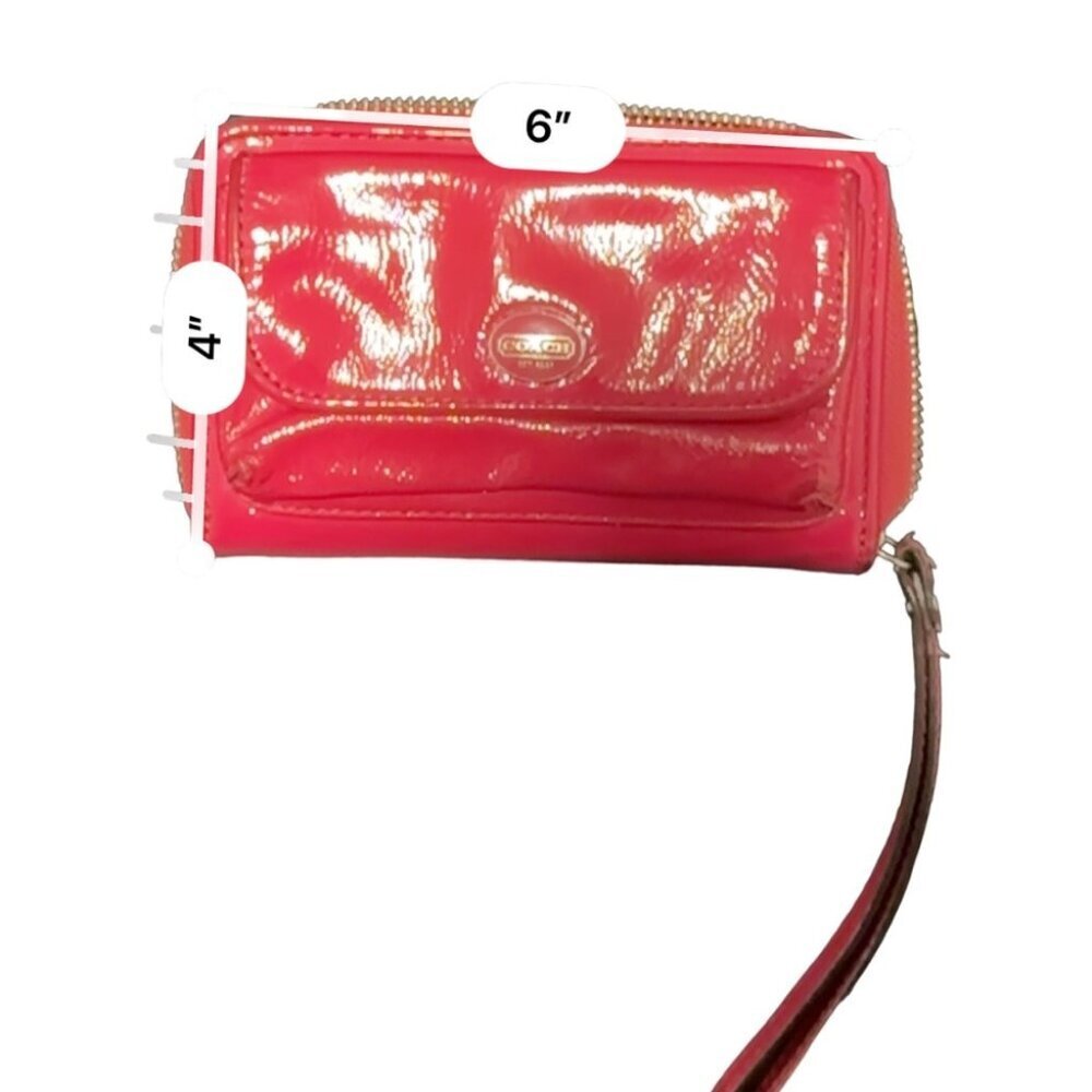 Authentic Coach Fuschia Pink Zippy Patent Leather Wallet Wristlet Cardholder - Picture 7 of 8